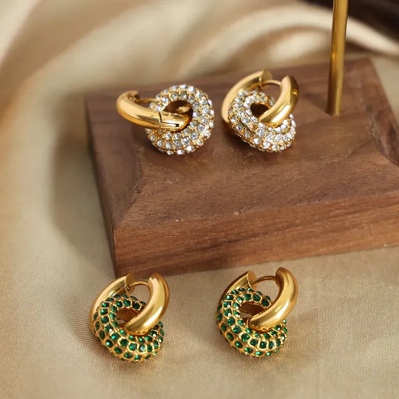 Charm  Style Circle Plating Inlay Titanium Steel Artificial Diamond 18K Gold Plated Hoop Earring