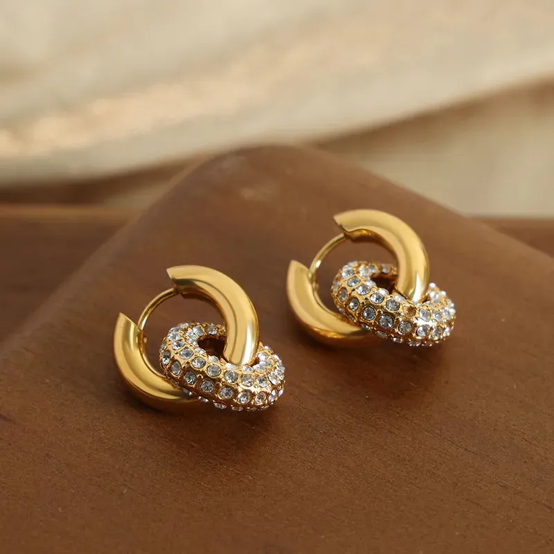 Charm  Style Circle Plating Inlay Titanium Steel Artificial Diamond 18K Gold Plated Hoop Earring