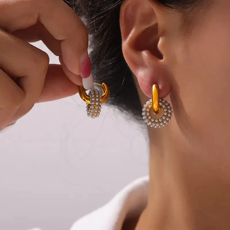 Charm  Style Circle Plating Inlay Titanium Steel Artificial Diamond 18K Gold Plated Hoop Earring