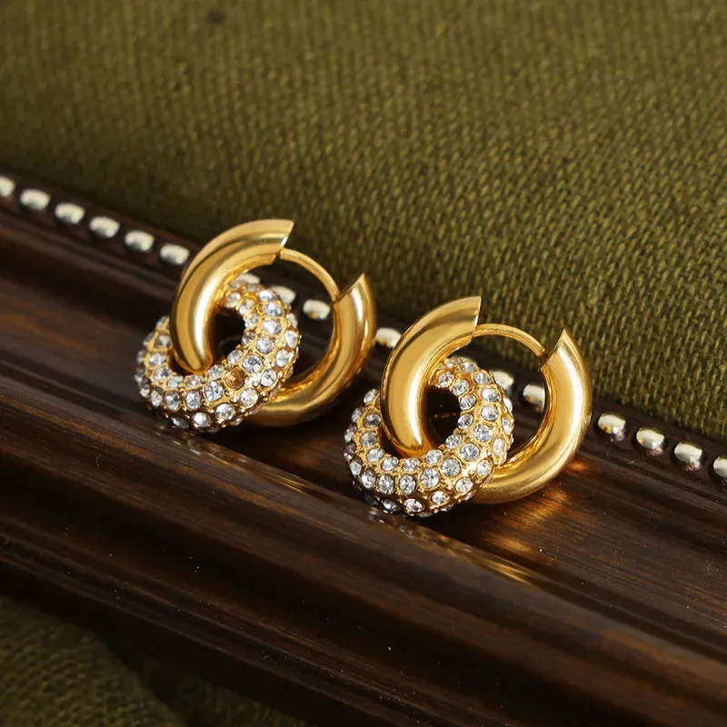 Charm  Style Circle Plating Inlay Titanium Steel Artificial Diamond 18K Gold Plated Hoop Earring