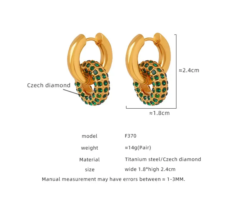 Charm  Style Circle Plating Inlay Titanium Steel Artificial Diamond 18K Gold Plated Hoop Earring