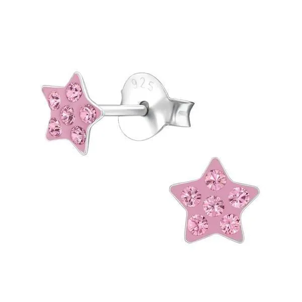 Children's Pink Swarovski Crystal Star Earrings