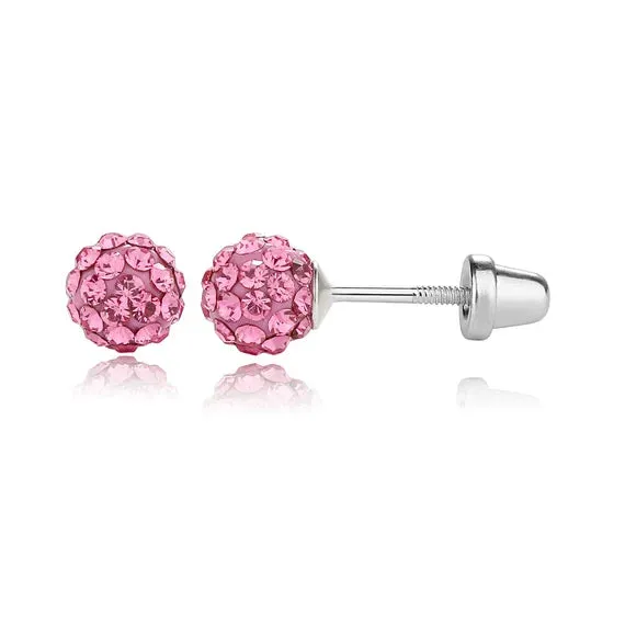 Children's, Teens' and Mothers' Earrings:  Hypoallergenic Steel Aurora Borealis Crystal Balls with Screw Backs