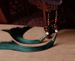 Chinese Flower Tassel Drop Earrings