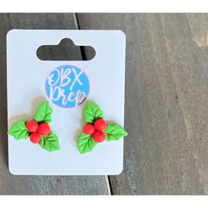 Christmas Holly Polymer Clay Stud Earrings