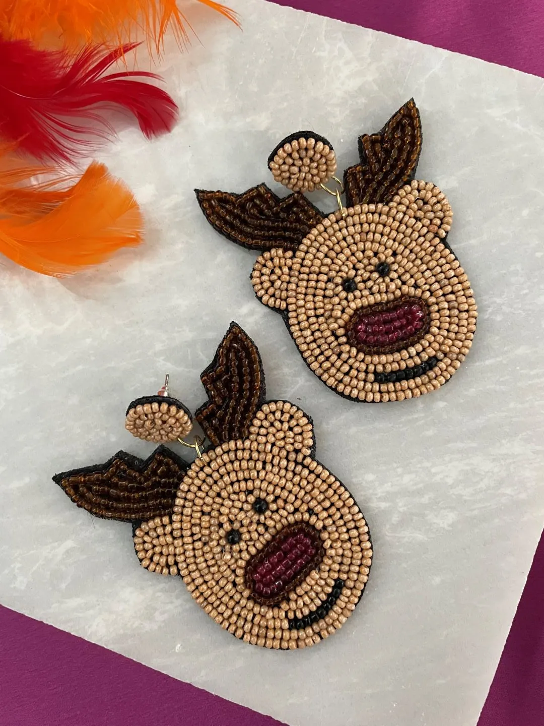 Christmas Reindeer Beaded Earrings