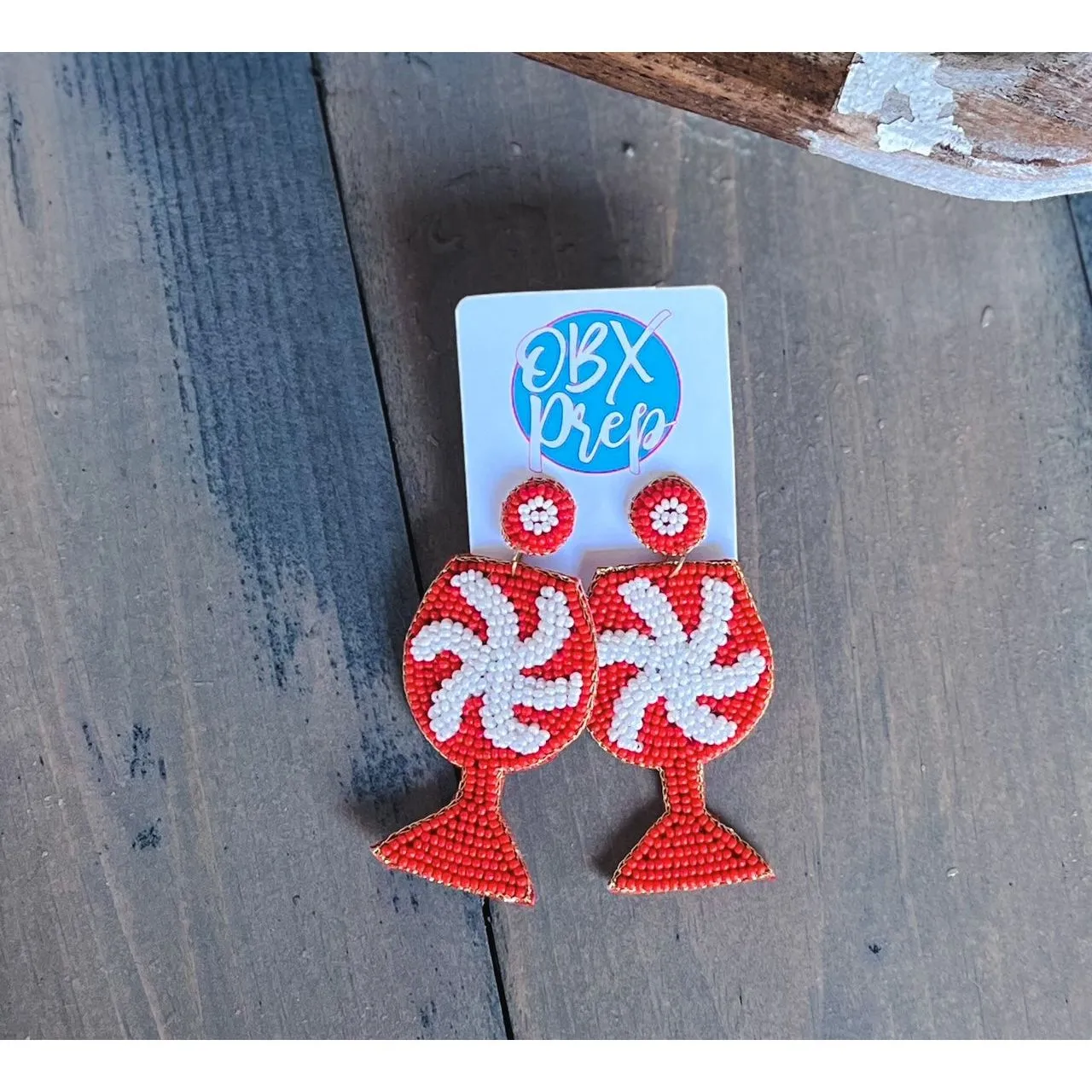 Christmas Snowflake Wine Glass Seed Beaded Earrings