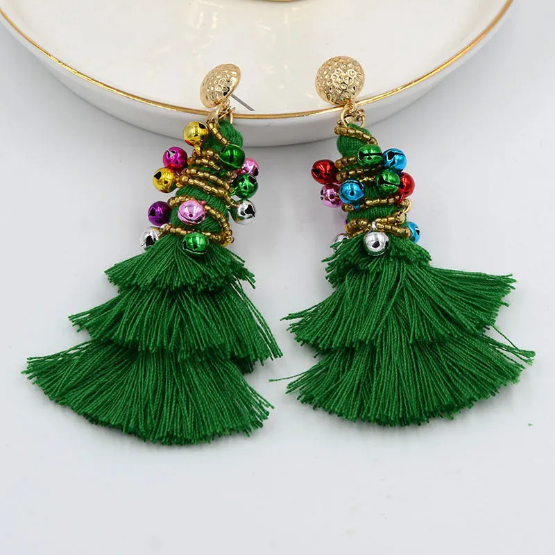 Christmas Tree Tassel Earrings B