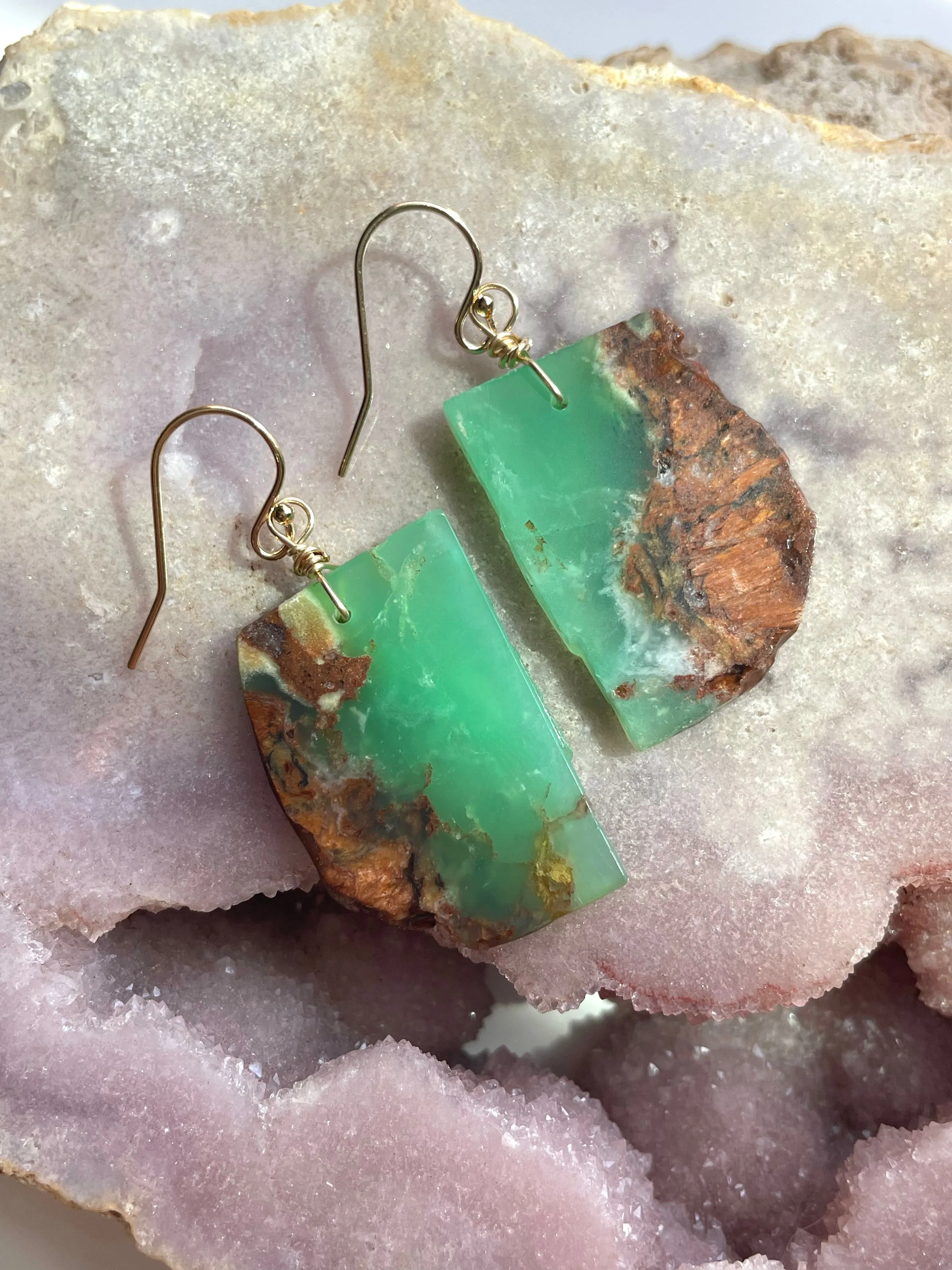 Chrysoprase Statement Earrings Gold Fill