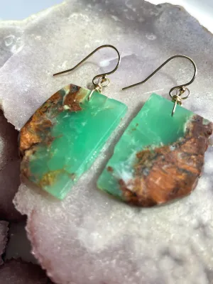 Chrysoprase Statement Earrings Gold Fill