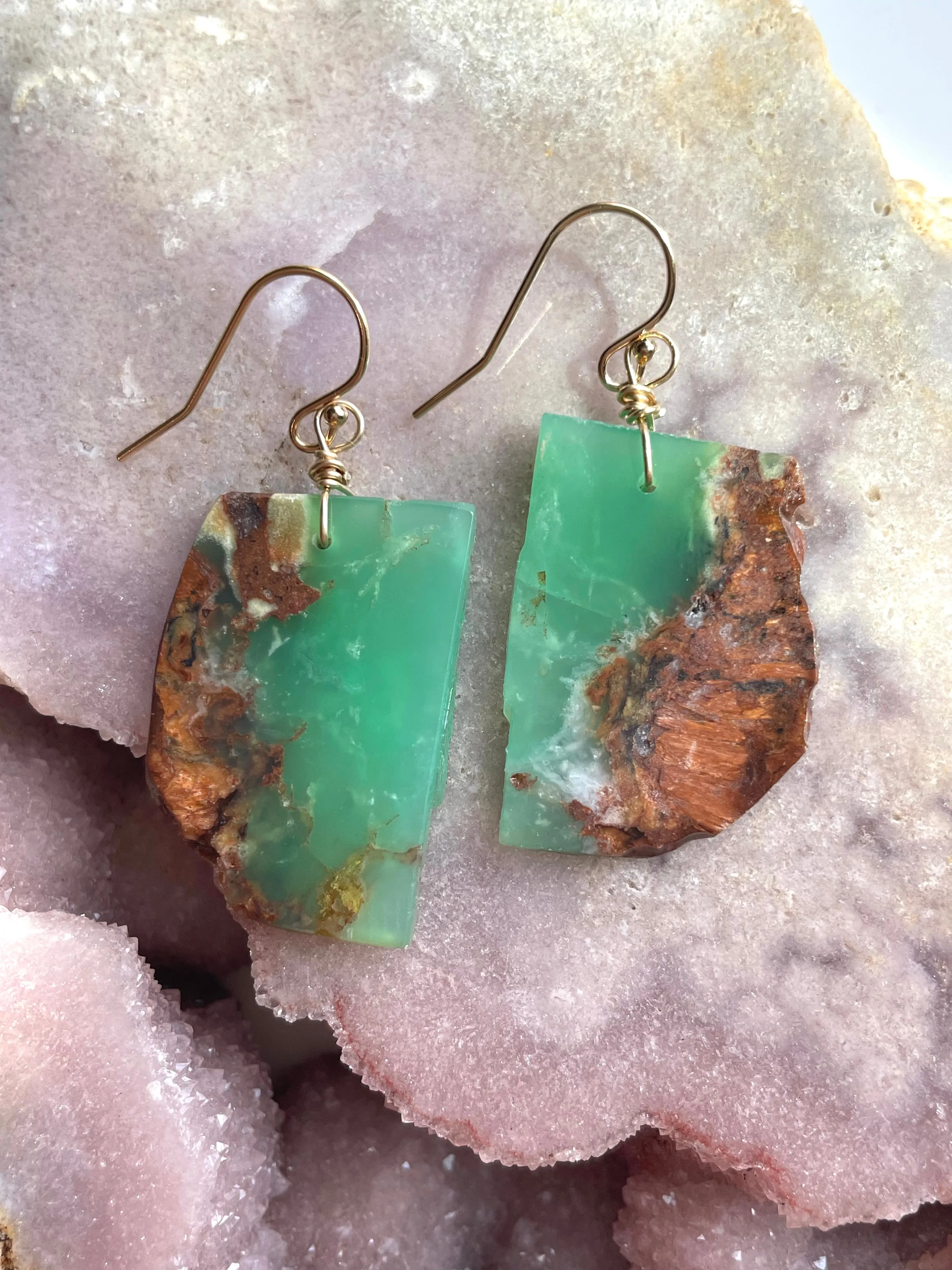Chrysoprase Statement Earrings Gold Fill