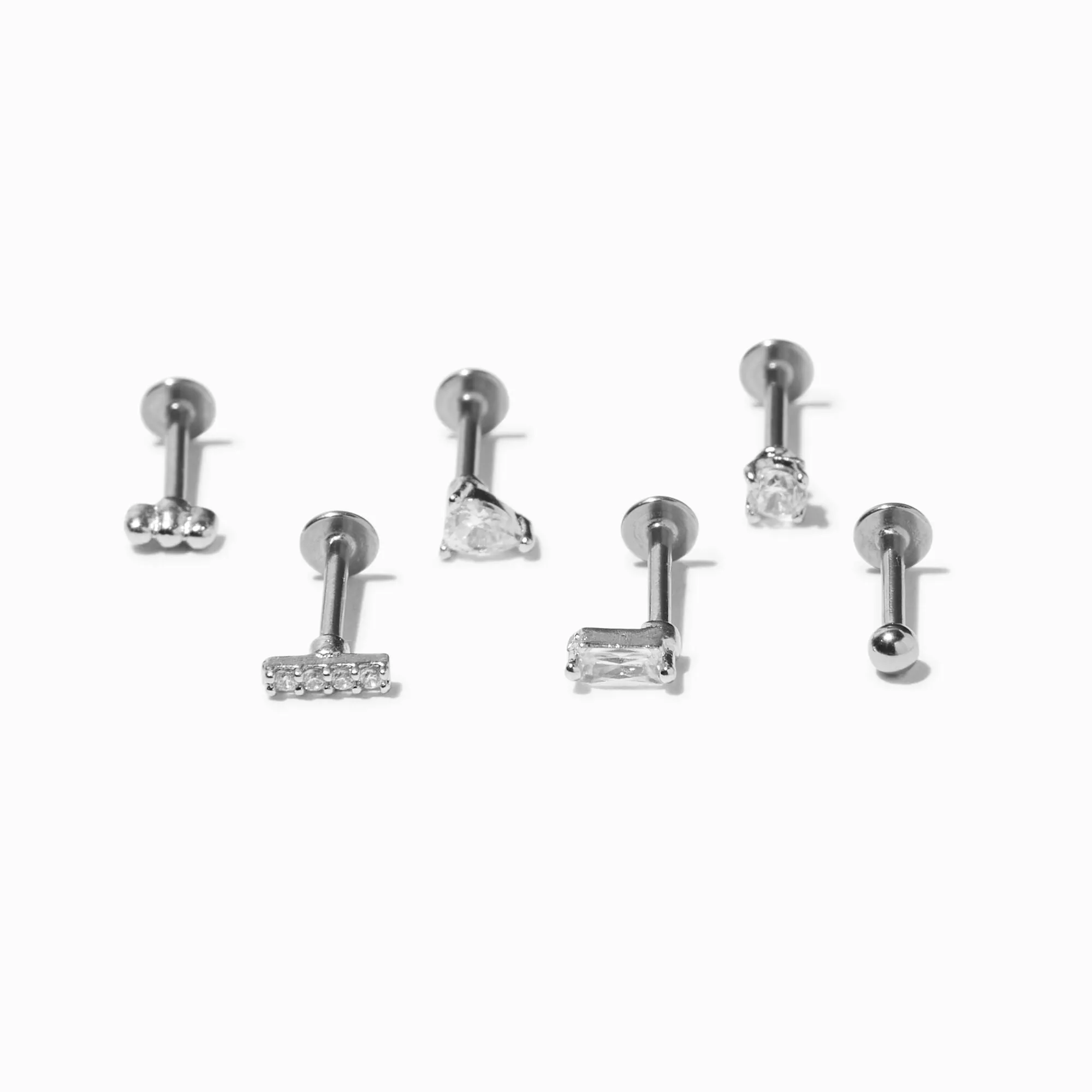 Claire's Silver Geometric 16G Cartilage Earrings - 3 Pack