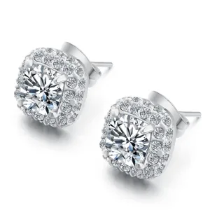 Clear Crystal & Cubic Zirconia Halo Silver-Plated Stud Earring