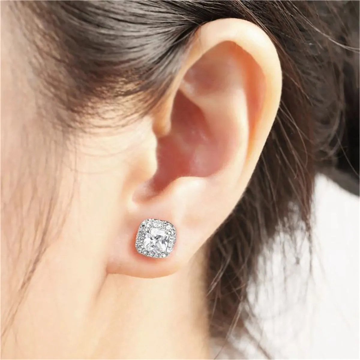 Clear Crystal & Cubic Zirconia Halo Silver-Plated Stud Earring