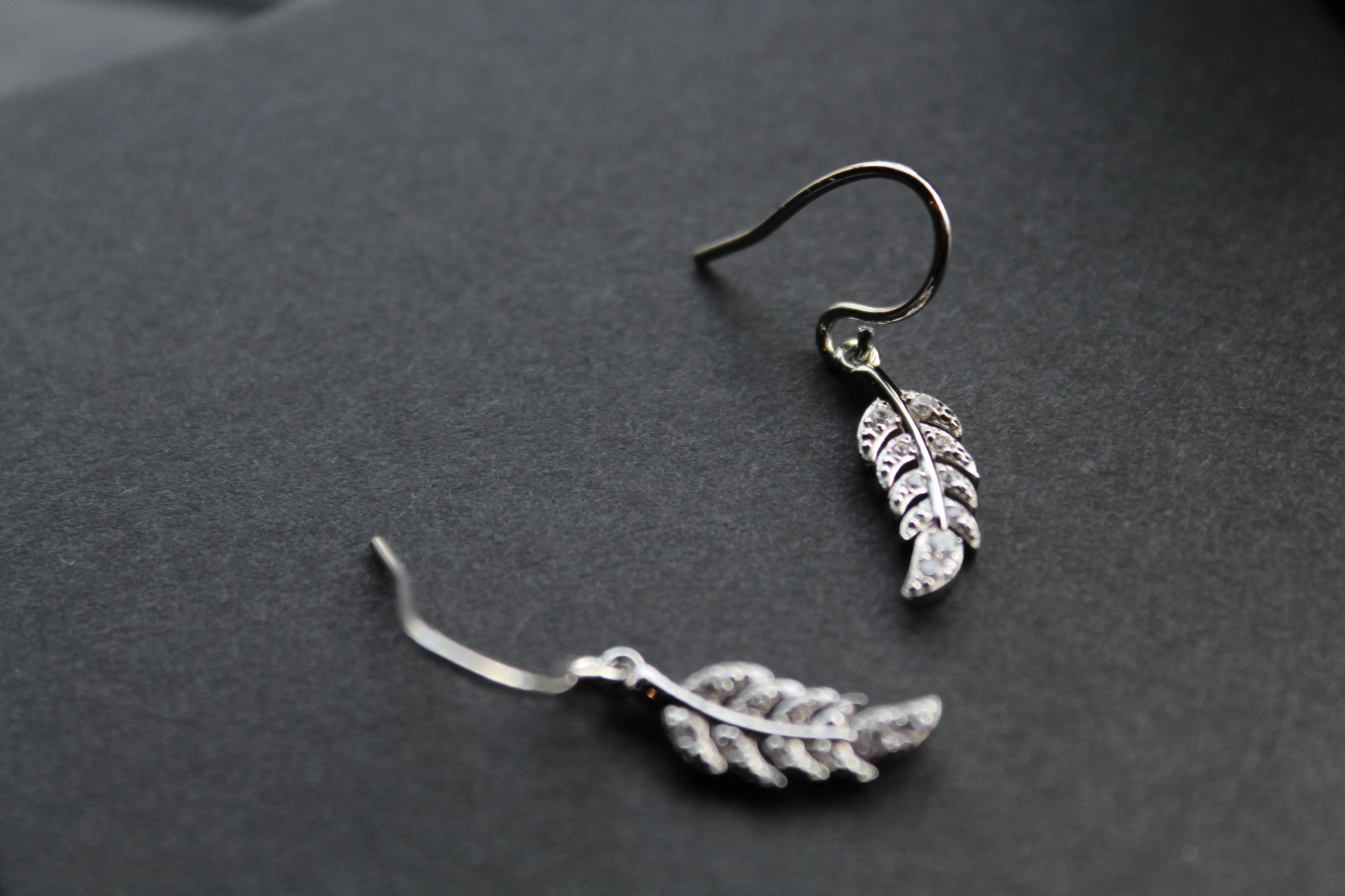Clear CZ Feather Drop Earring