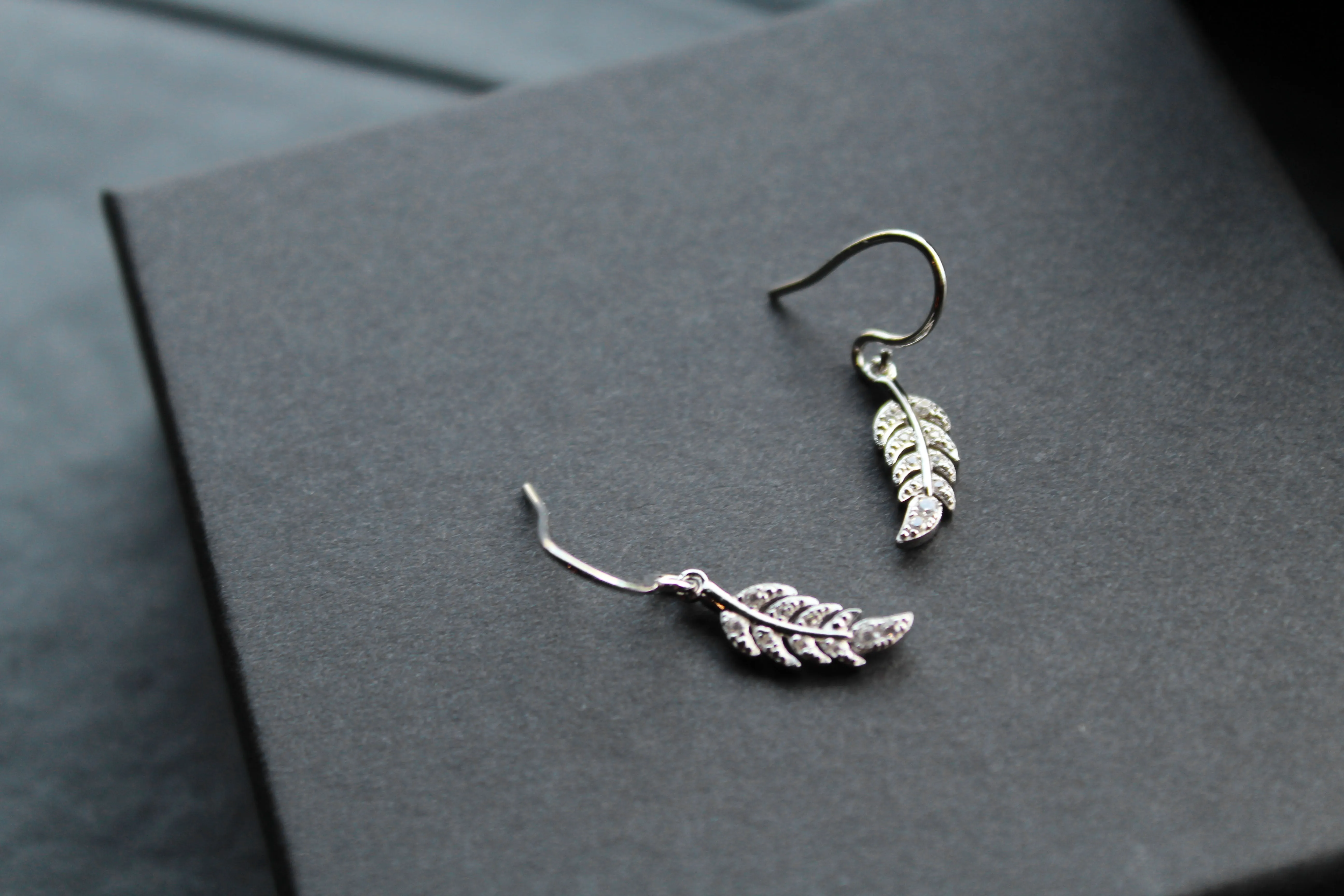 Clear CZ Feather Drop Earring