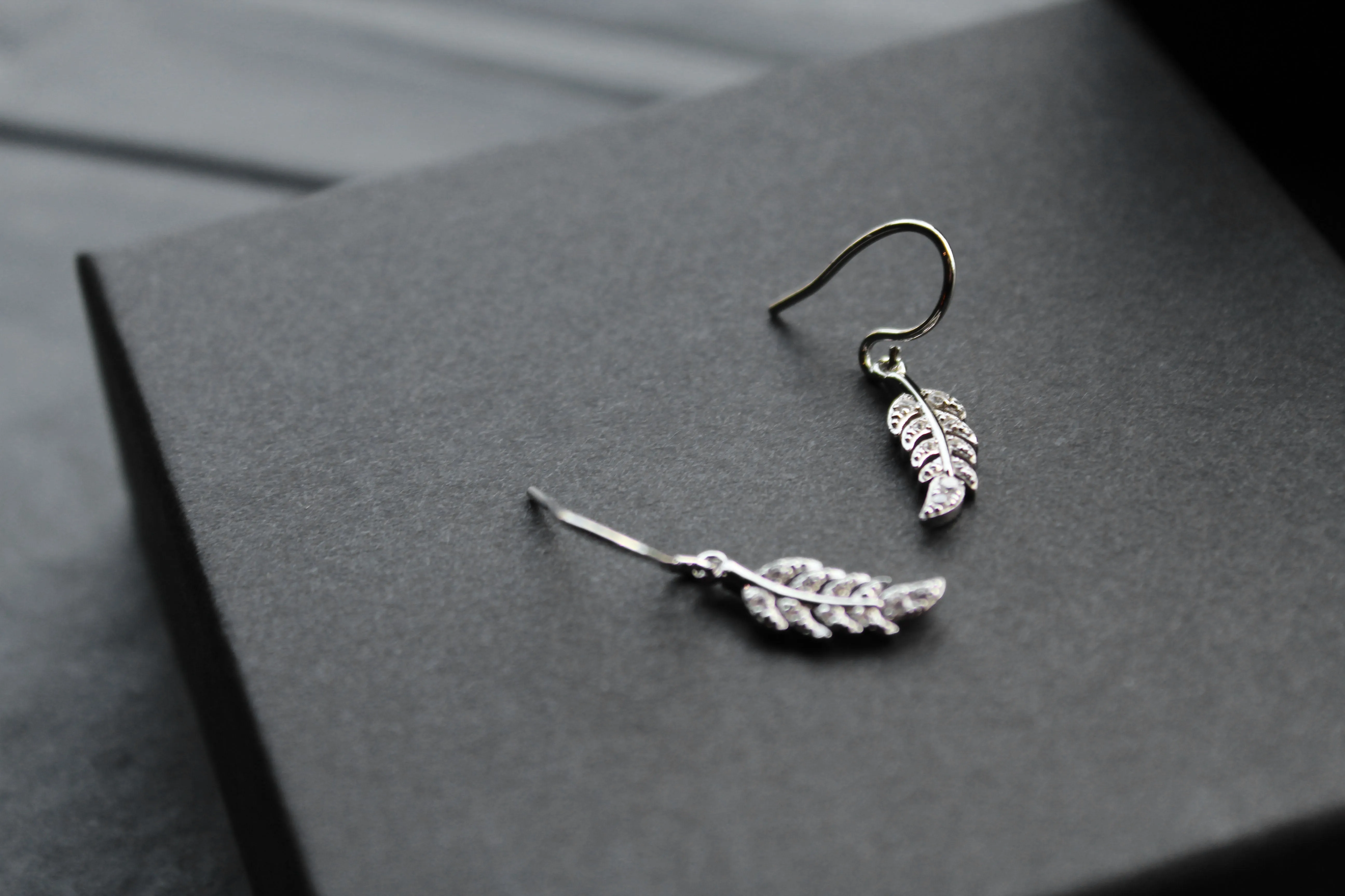 Clear CZ Feather Drop Earring