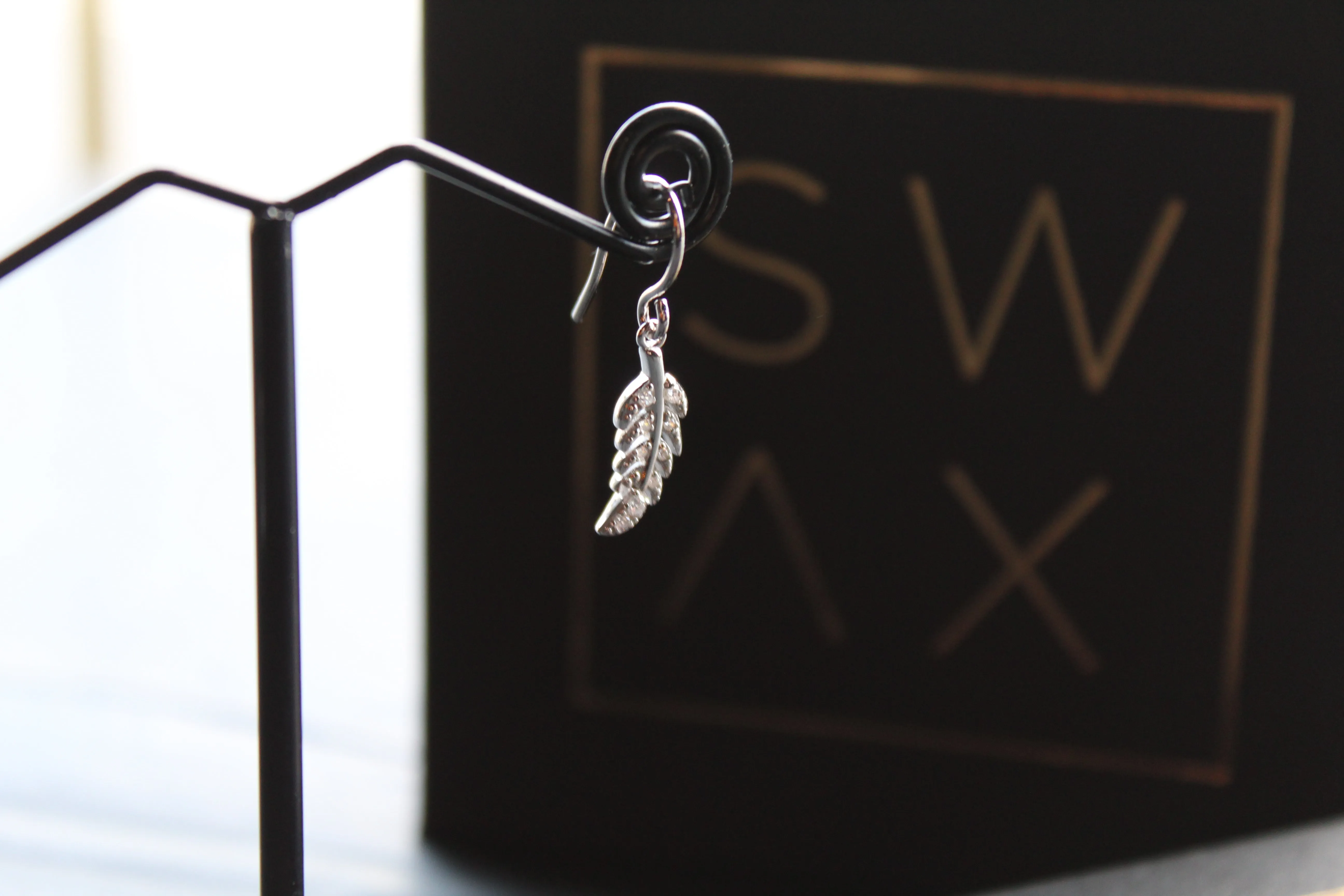 Clear CZ Feather Drop Earring
