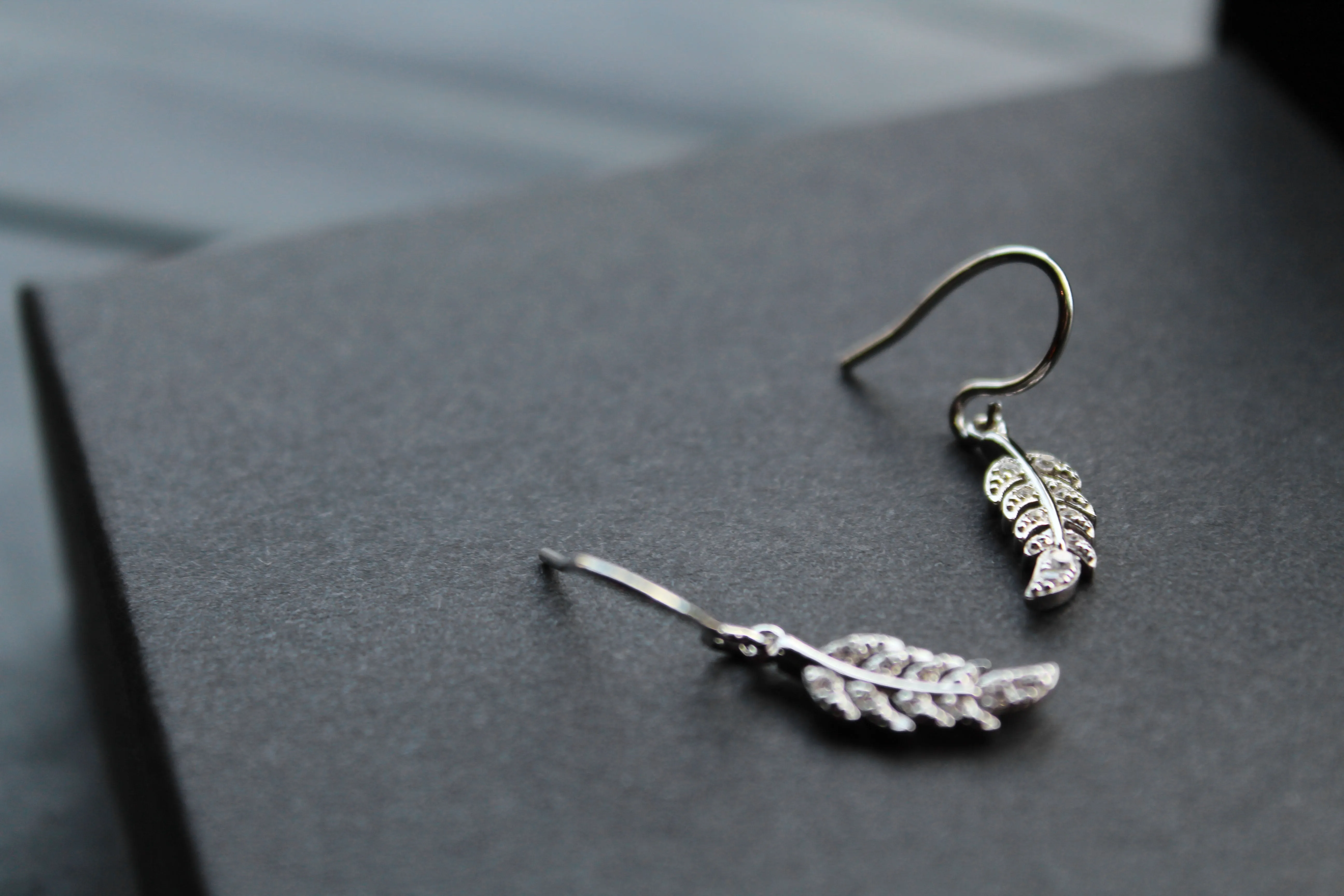 Clear CZ Feather Drop Earring