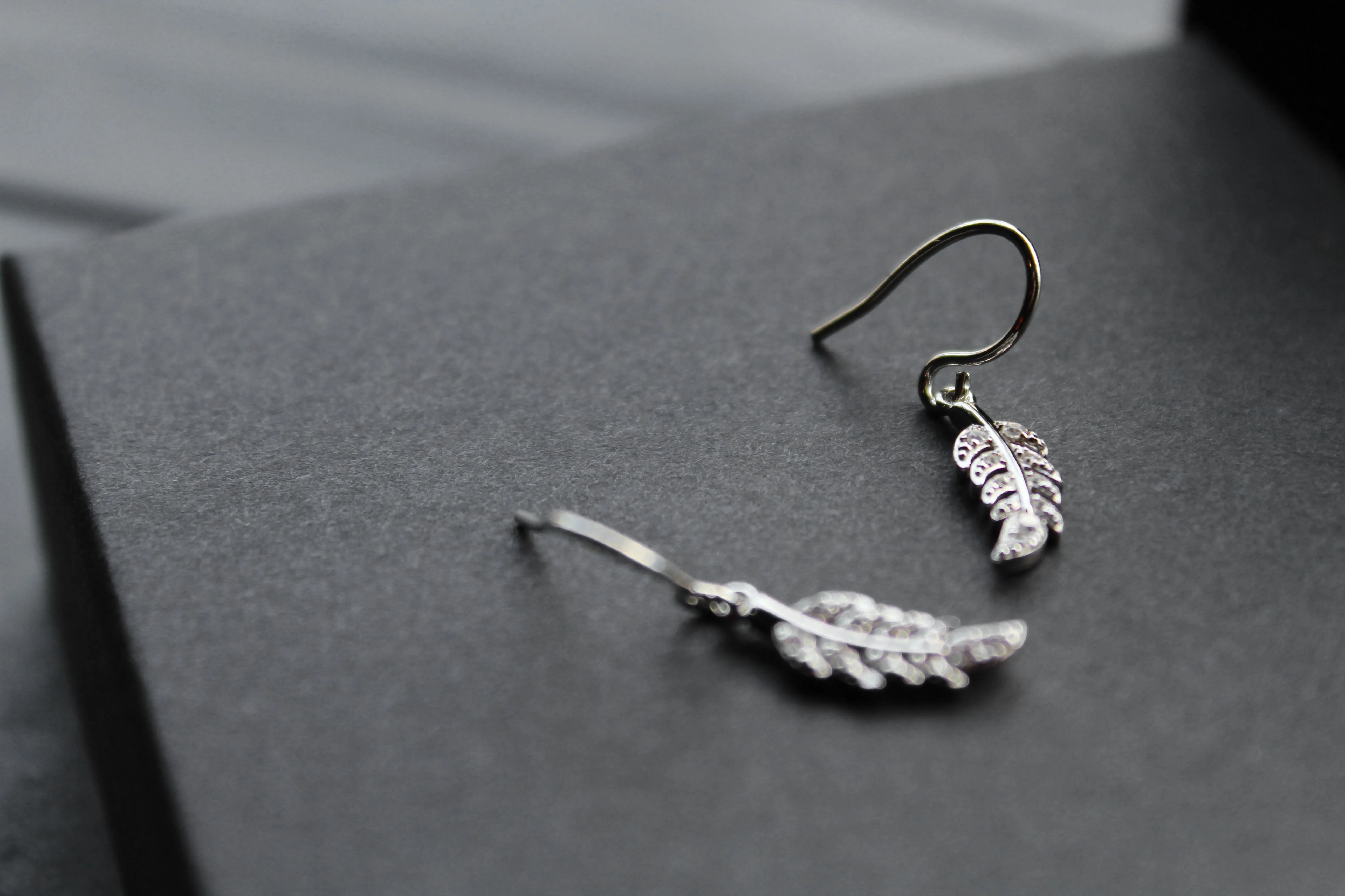 Clear CZ Feather Drop Earring