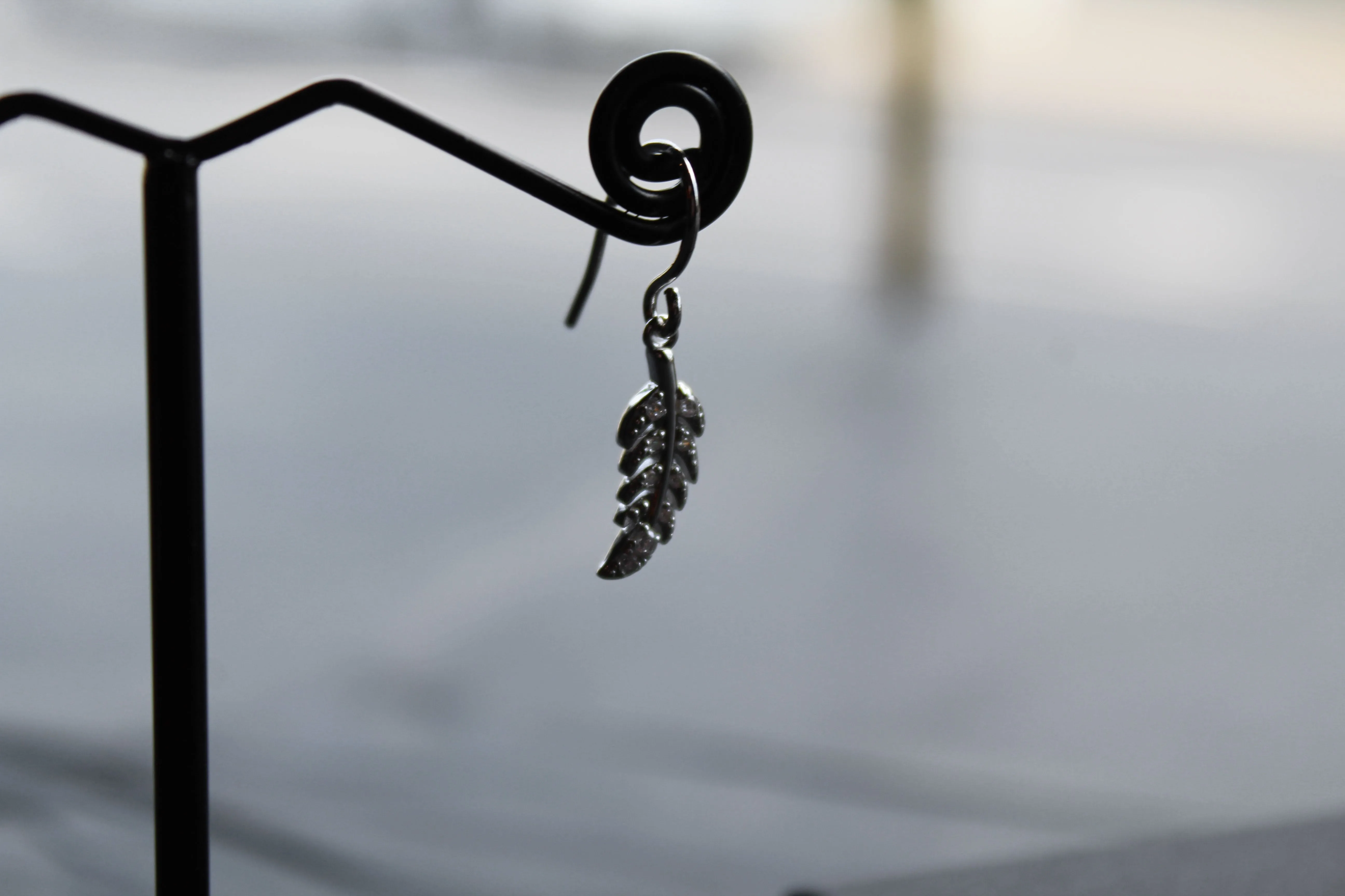 Clear CZ Feather Drop Earring