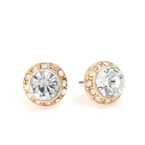 CLEAR ROUND CRYSTAL AND RHINESTONE GOLD POST  EARRINGS #GFE2053GCRY(TE4)