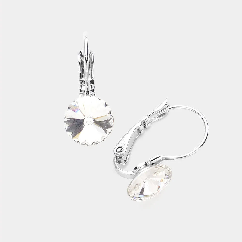 Clear Round Crystal Lever Back Pageant Earrings | Interview Earrings |  376354