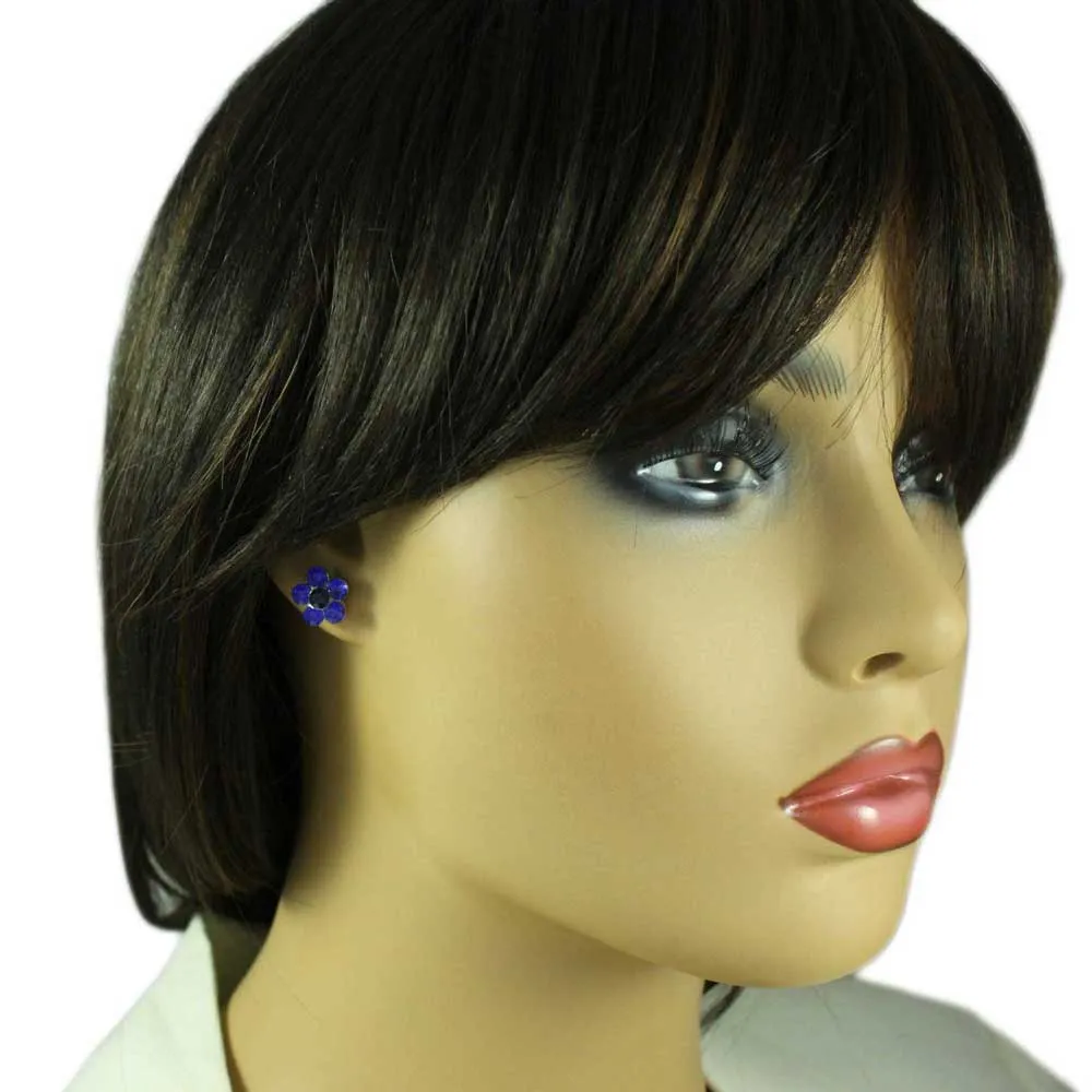 Cobalt Blue Crystal Daisy with Dark Center Earring - PRL123BE
