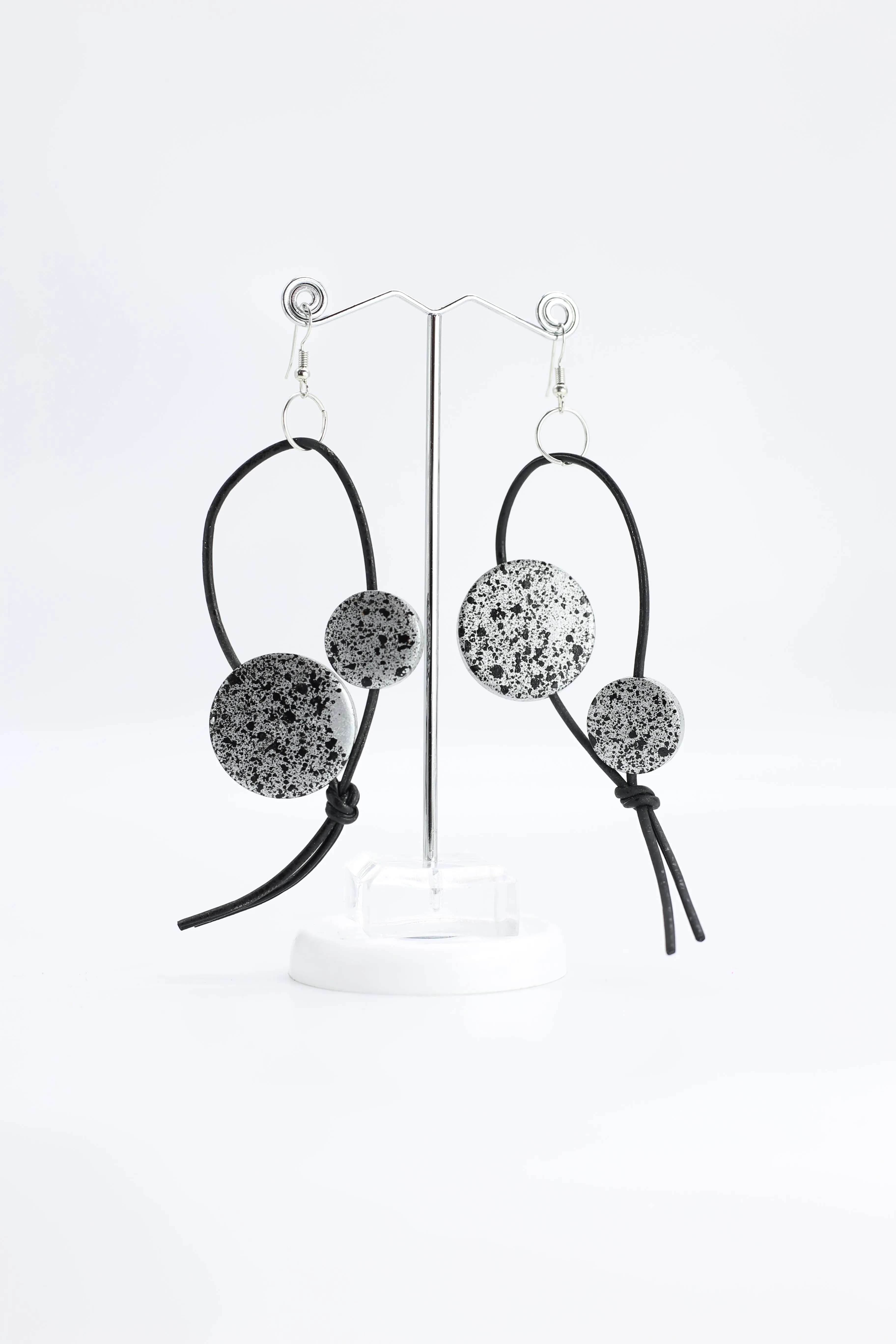 Coins on Leatherette Loop Earrings - Hand painted