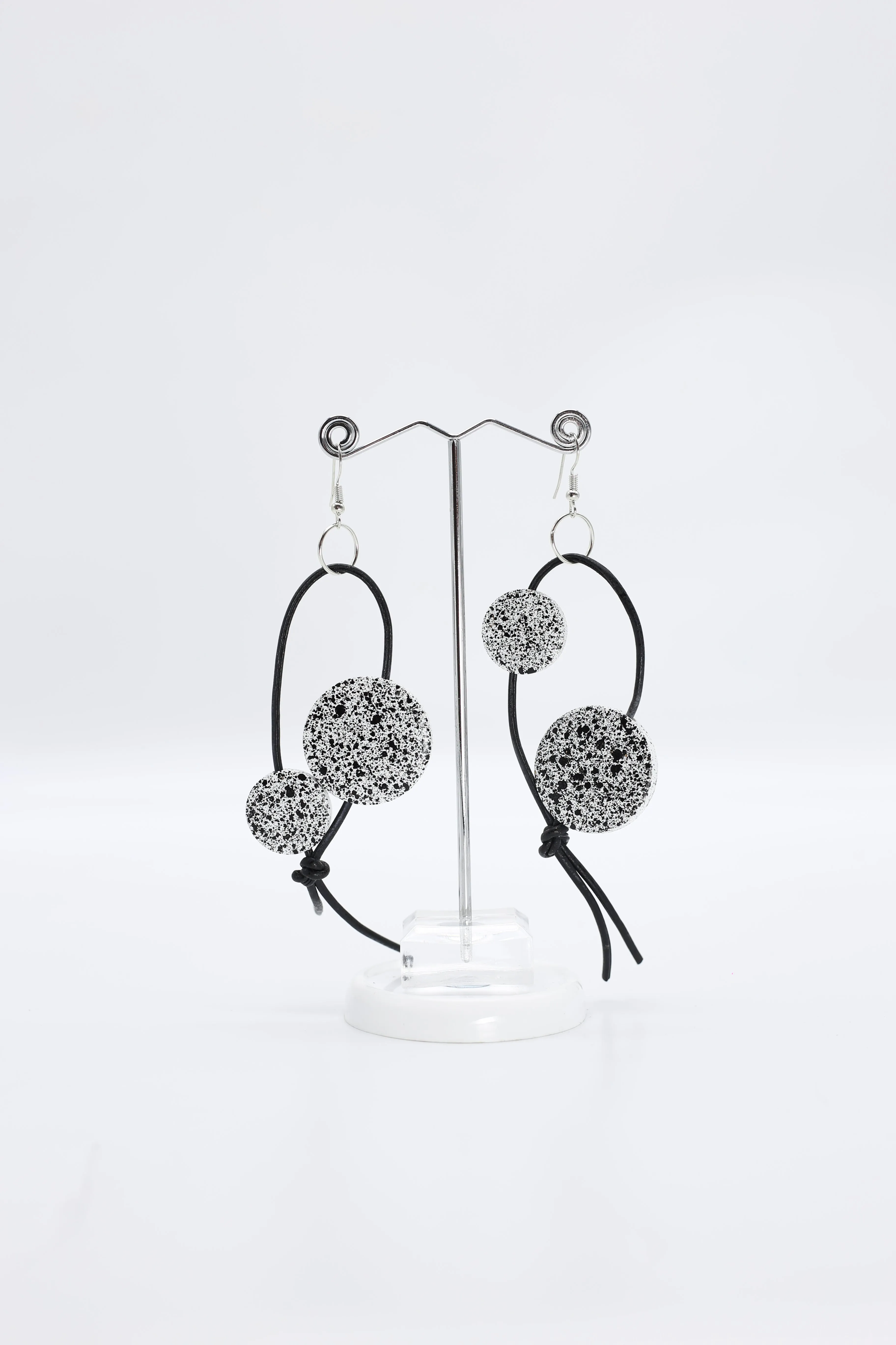 Coins on Leatherette Loop Earrings - Hand painted
