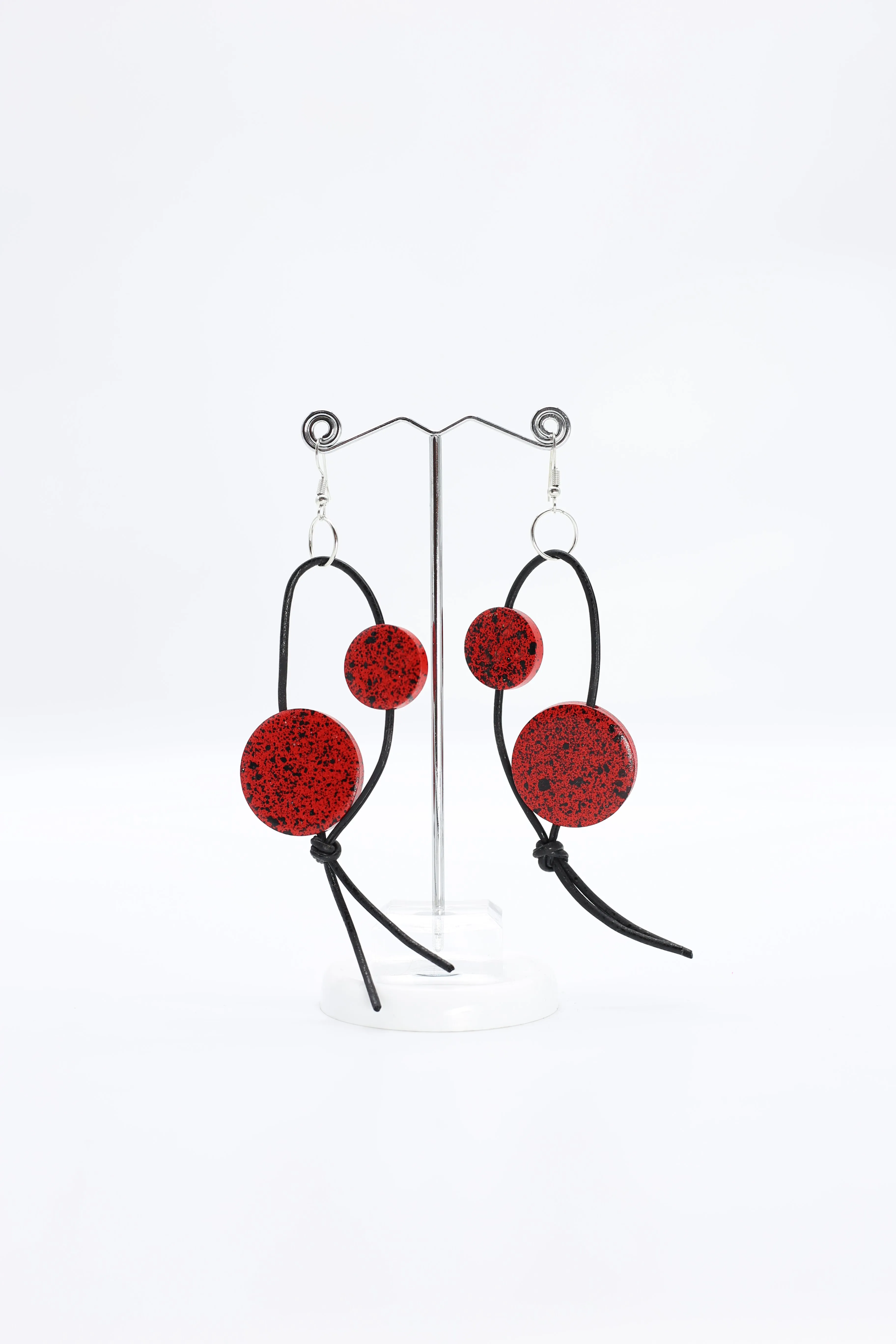 Coins on Leatherette Loop Earrings - Hand painted