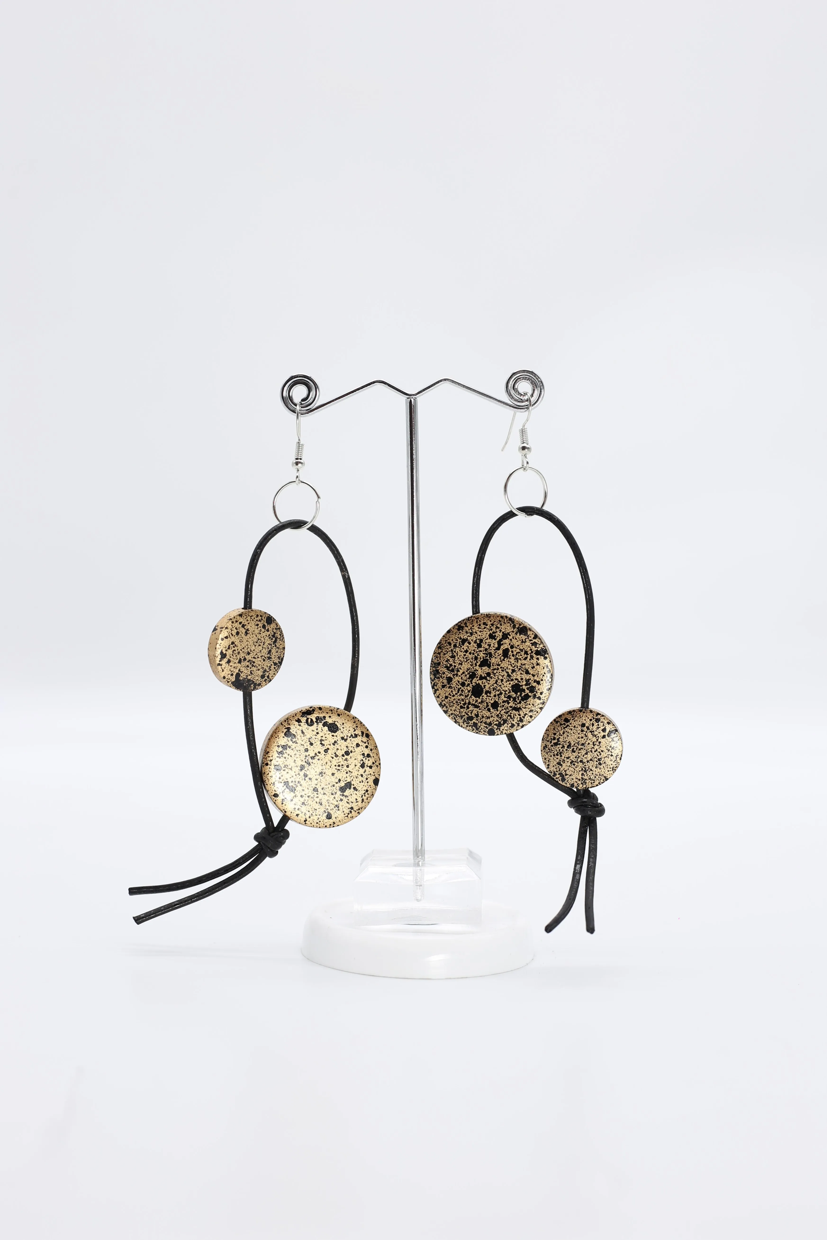 Coins on Leatherette Loop Earrings - Hand painted
