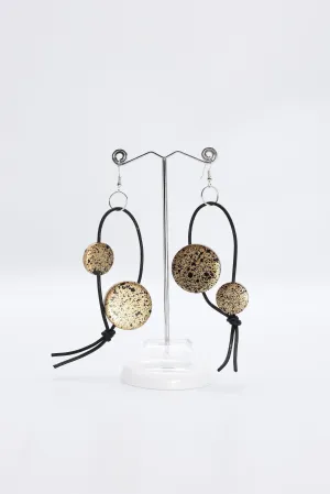 Coins on Leatherette Loop Earrings - Hand painted