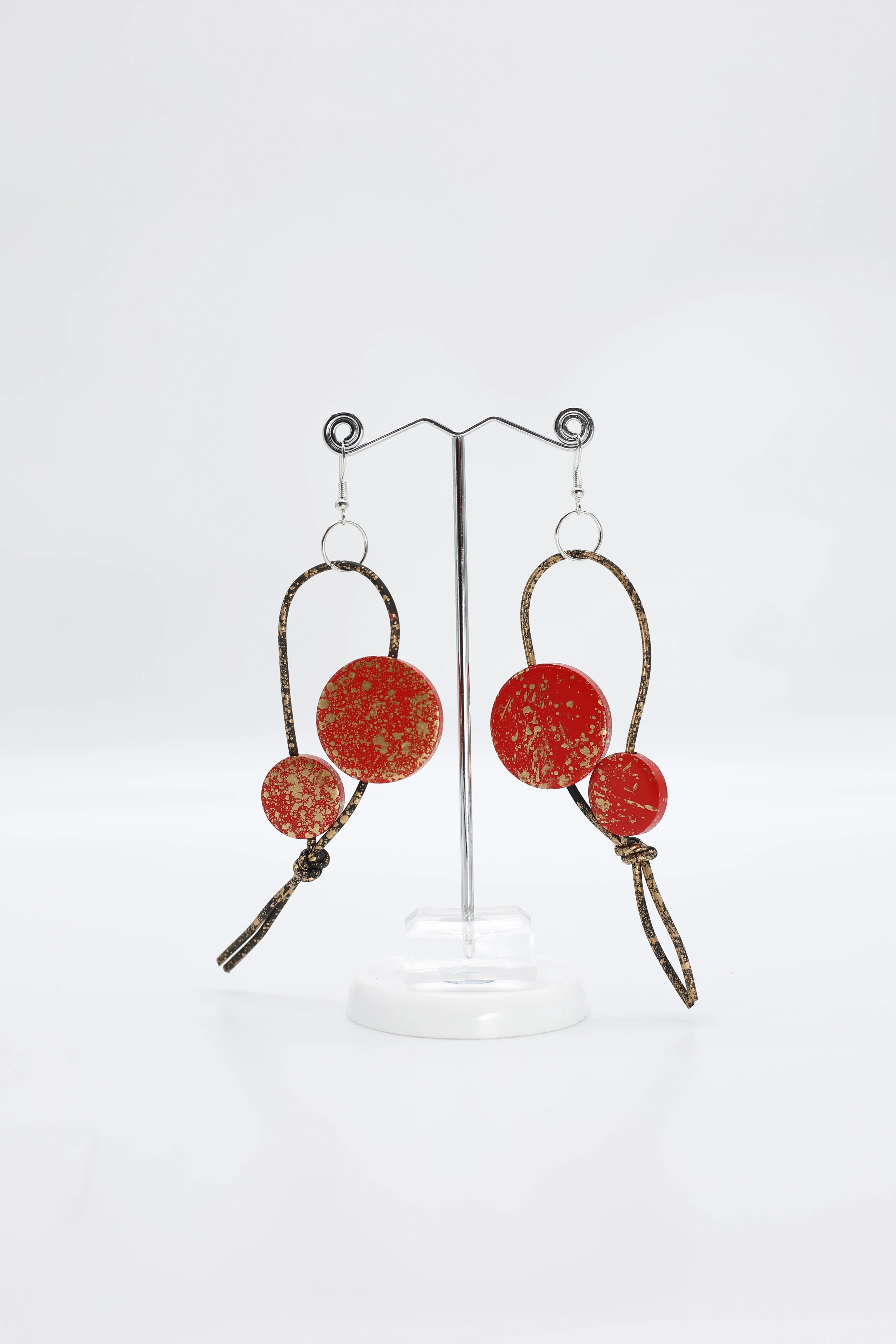 Coins on Leatherette Loop Earrings - Hand painted