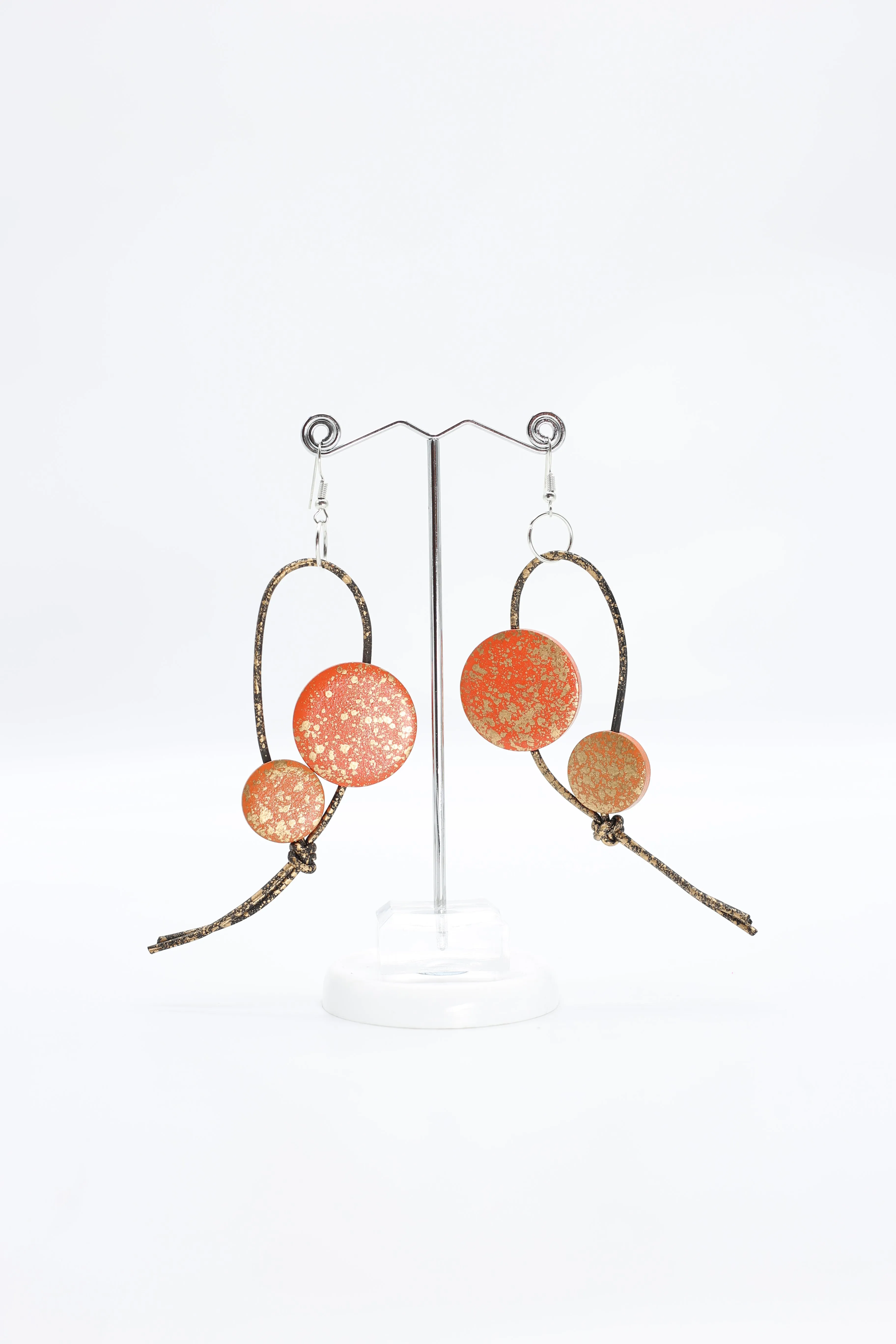Coins on Leatherette Loop Earrings - Hand painted
