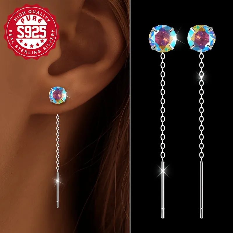 Colorful Round Zirconia Tassel Earrings