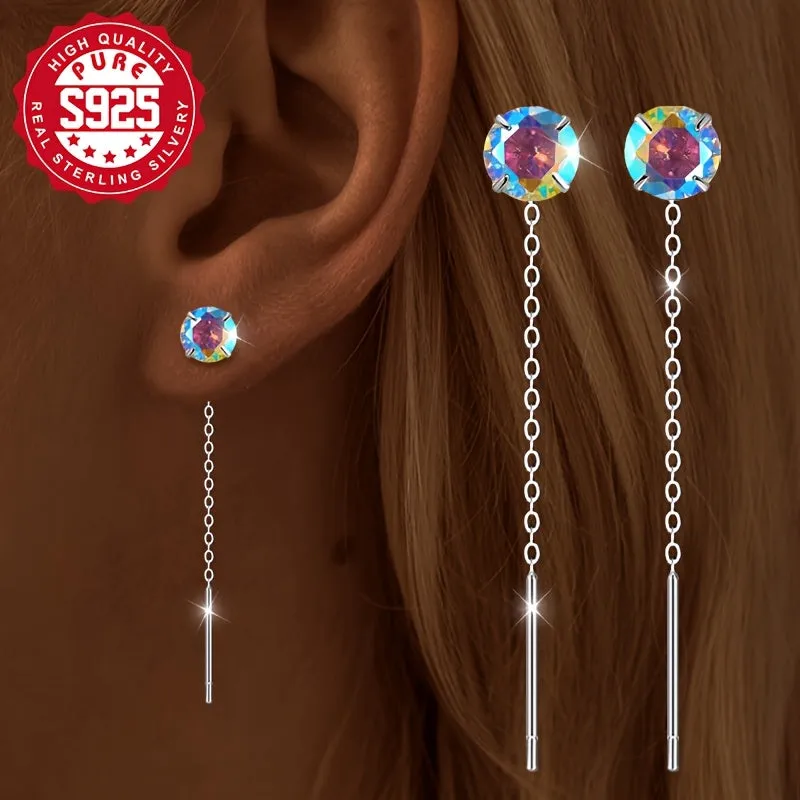 Colorful Round Zirconia Tassel Earrings