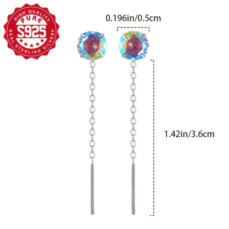 Colorful Round Zirconia Tassel Earrings