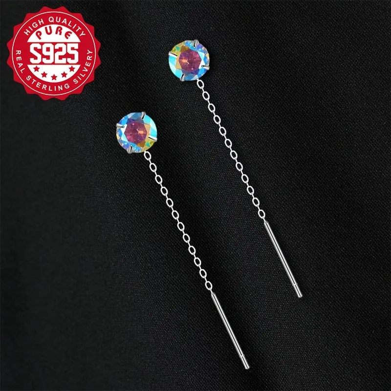 Colorful Round Zirconia Tassel Earrings