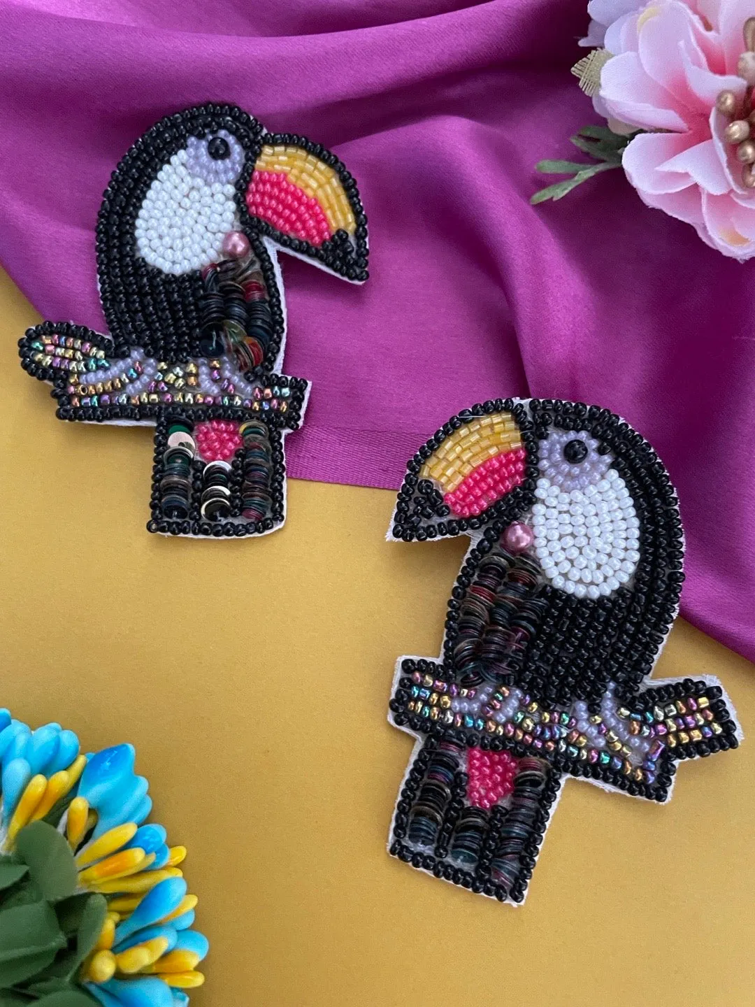 Colourful Beaded Bird Earrings