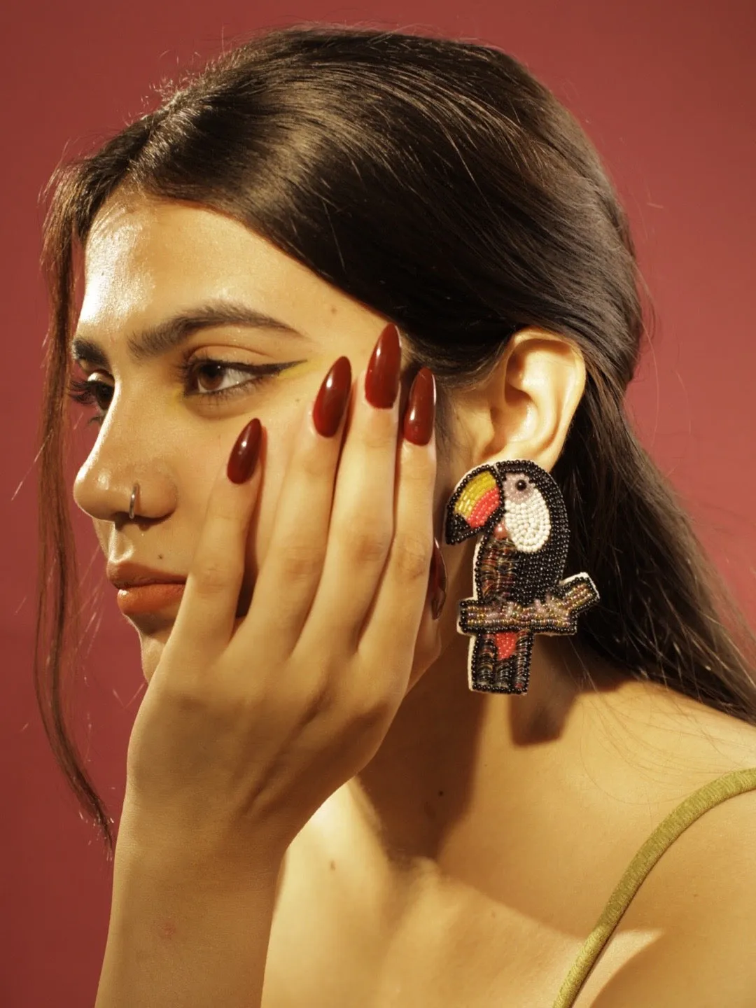 Colourful Beaded Bird Earrings