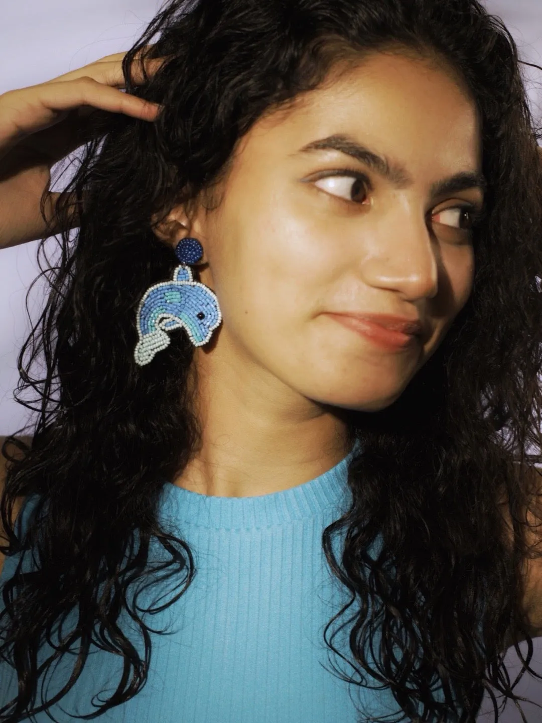Colourful Beaded Dolphin Earrings