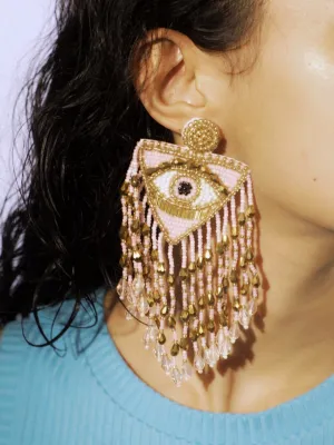 Colourful Beaded Evil Eye Dangler Earrings