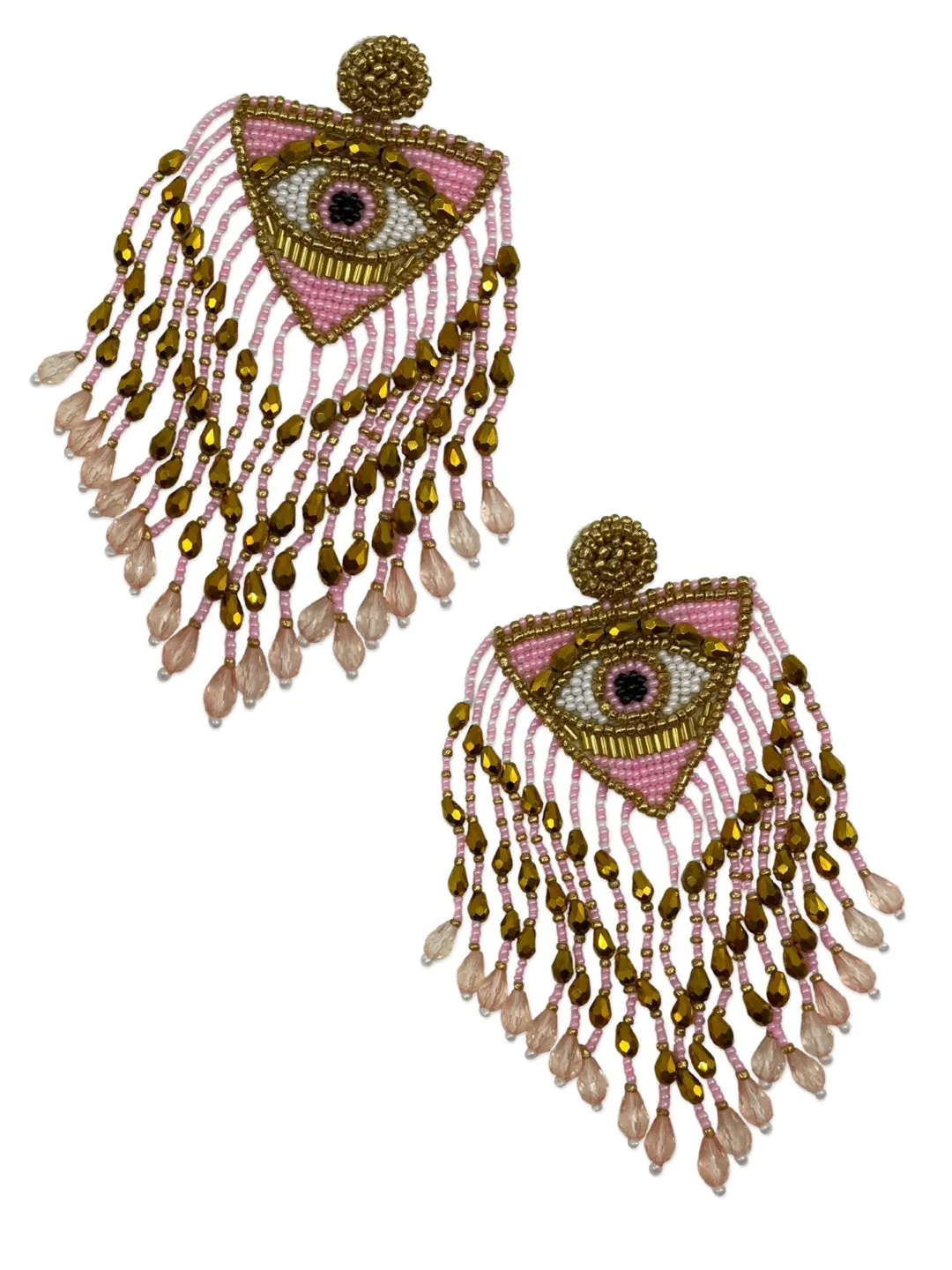 Colourful Beaded Evil Eye Dangler Earrings