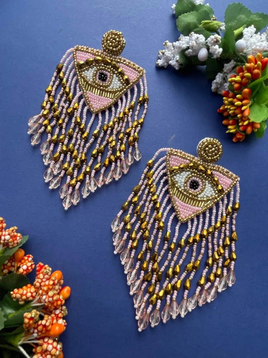 Colourful Beaded Evil Eye Dangler Earrings
