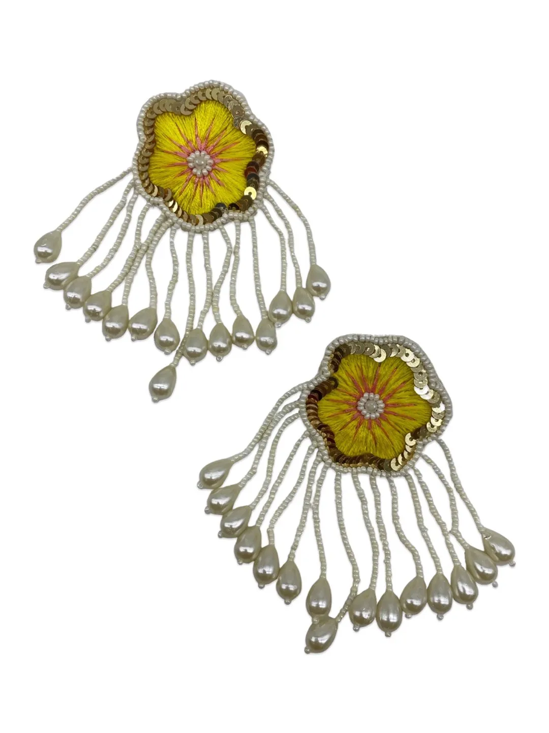 Colourful Beaded Flower Earrings With Pearls