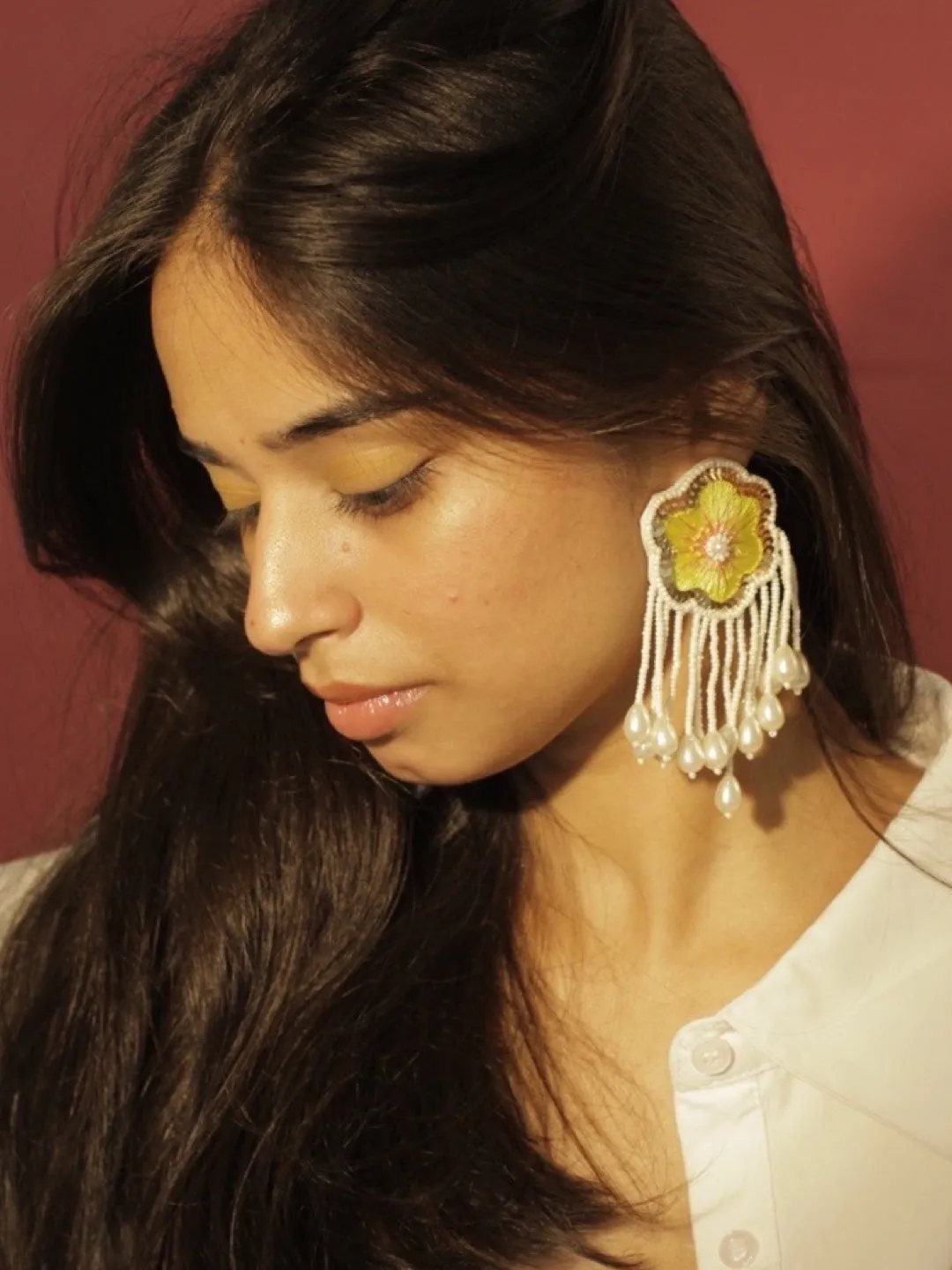 Colourful Beaded Flower Earrings With Pearls