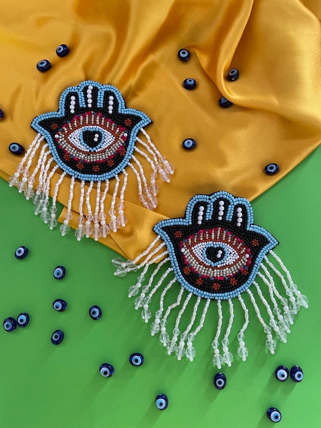 Colourful Beaded Hamsa Evil Eye Earrings