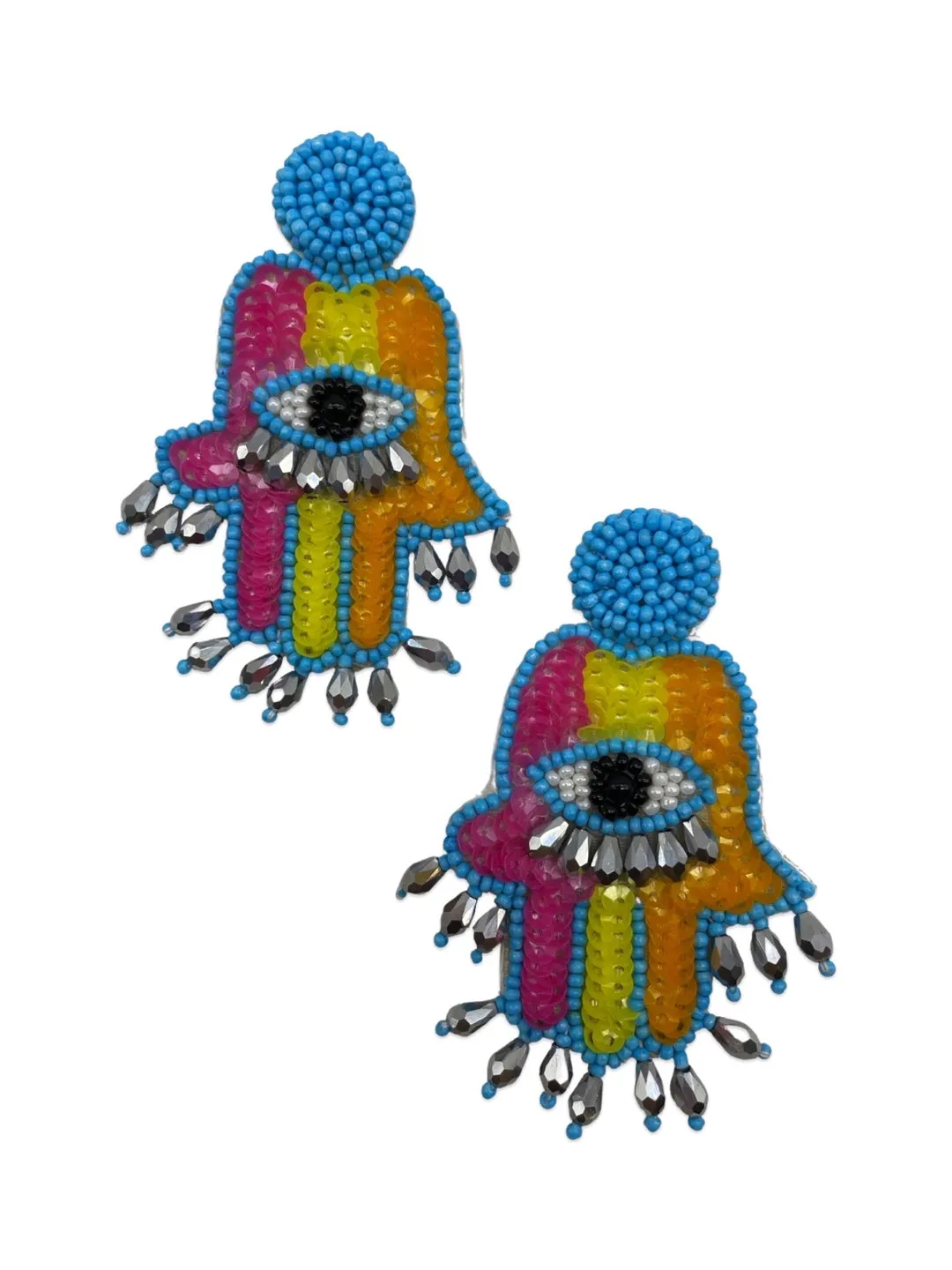 Colourful Beaded Hamsa Evil Eye Earrings