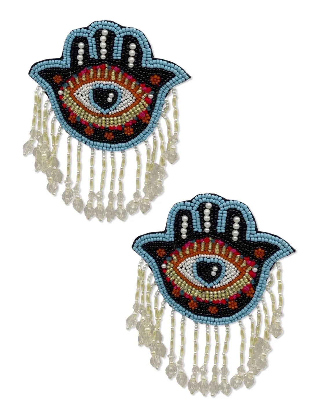 Colourful Beaded Hamsa Evil Eye Earrings